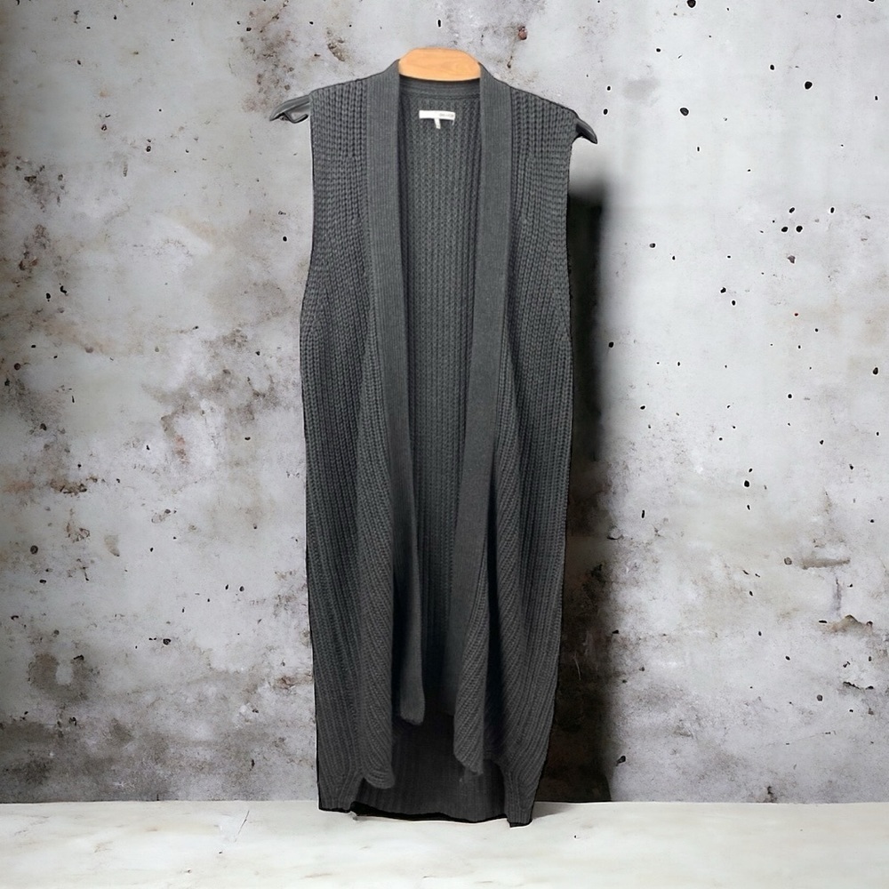 Oak + Fort Slate Grey Knit Open Front Duster Vest Size S